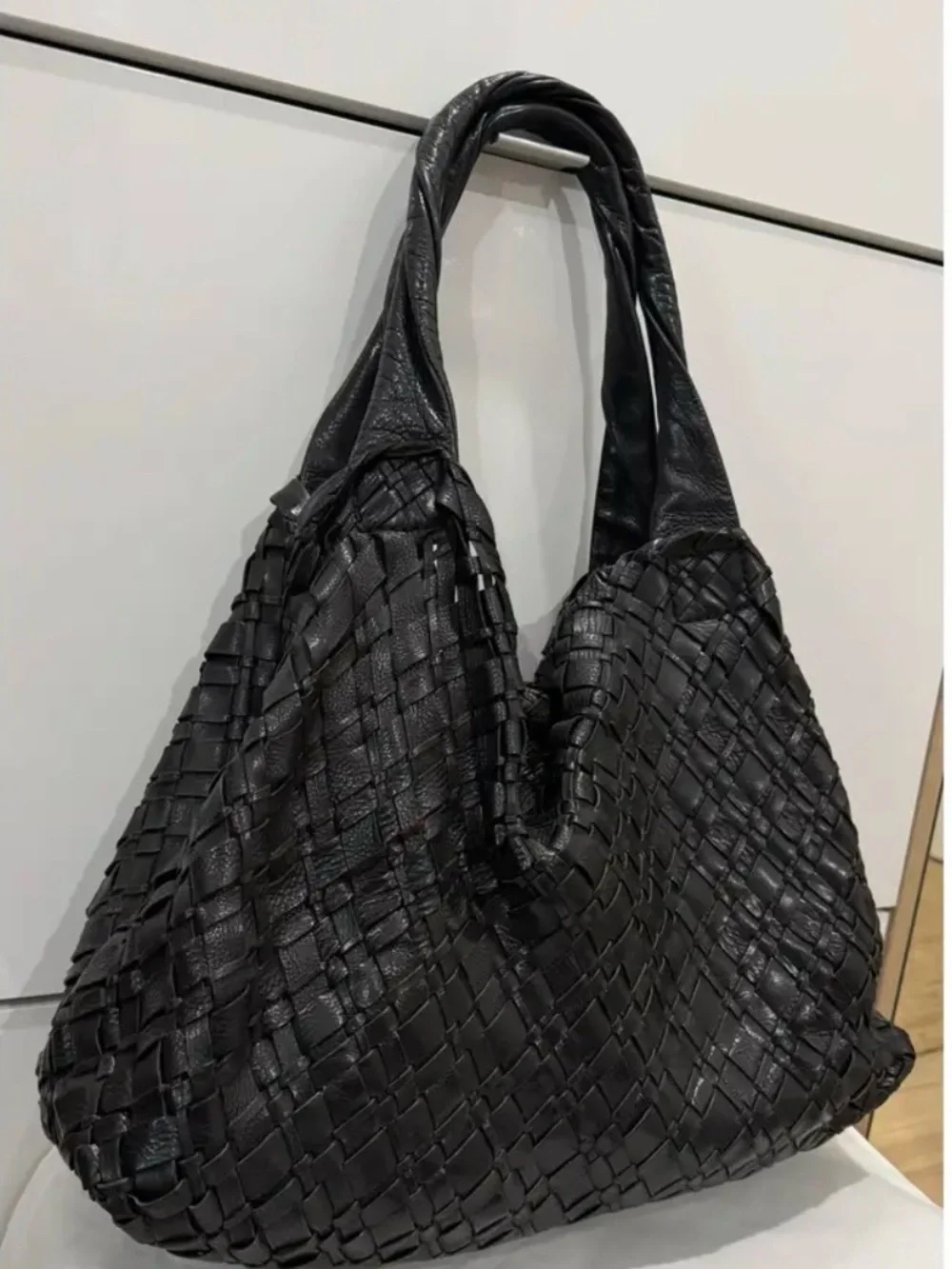 Massimo Dutti Black Woven Leather Tote